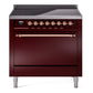 Ilve UPI366QNMPBUP Nostalgie Ii 36 Inch Electric Freestanding Range In Burgundy With Copper Trim