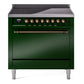 Ilve UPI366QNMPEGB Nostalgie Ii 36 Inch Electric Freestanding Range In Emerald Green With Bronze Trim