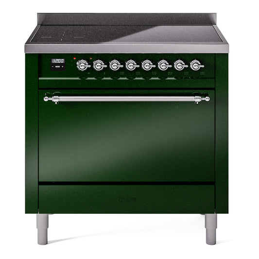 Ilve UPI366QNMPEGC Nostalgie Ii 36 Inch Electric Freestanding Range In Emerald Green With Chrome Trim