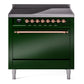 Ilve UPI366QNMPEGP Nostalgie Ii 36 Inch Electric Freestanding Range In Emerald Green With Copper Trim