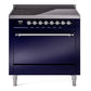 Ilve UPI366QNMPMBC Nostalgie Ii 36 Inch Electric Freestanding Range In Blue With Chrome Trim
