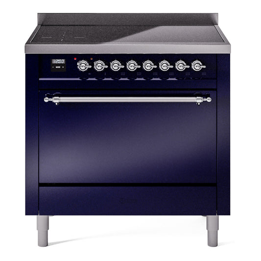 Ilve UPI366QNMPMBC Nostalgie Ii 36 Inch Electric Freestanding Range In Blue With Chrome Trim