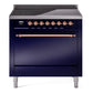 Ilve UPI366QNMPMBP Nostalgie Ii 36 Inch Electric Freestanding Range In Blue With Copper Trim