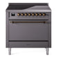 Ilve UPI366QNMPMGB Nostalgie Ii 36 Inch Electric Freestanding Range In Matte Graphite With Bronze Trim