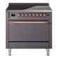 Ilve UPI366QNMPMGP Nostalgie Ii 36 Inch Electric Freestanding Range In Matte Graphite With Copper Trim