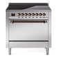 Ilve UPI366QNMPSSB Nostalgie Ii 36 Inch Electric Freestanding Range In Stainless Steel With Bronze Trim