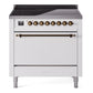 Ilve UPI366QNMPWHB Nostalgie Ii 36 Inch Electric Freestanding Range In White With Bronze Trim