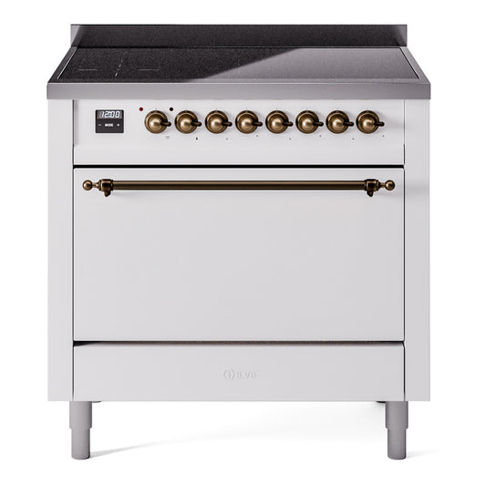 Ilve UPI366QNMPWHB Nostalgie Ii 36 Inch Electric Freestanding Range In White With Bronze Trim