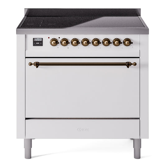 Ilve UPI366QNMPWHB Nostalgie Ii 36 Inch Electric Freestanding Range In White With Bronze Trim