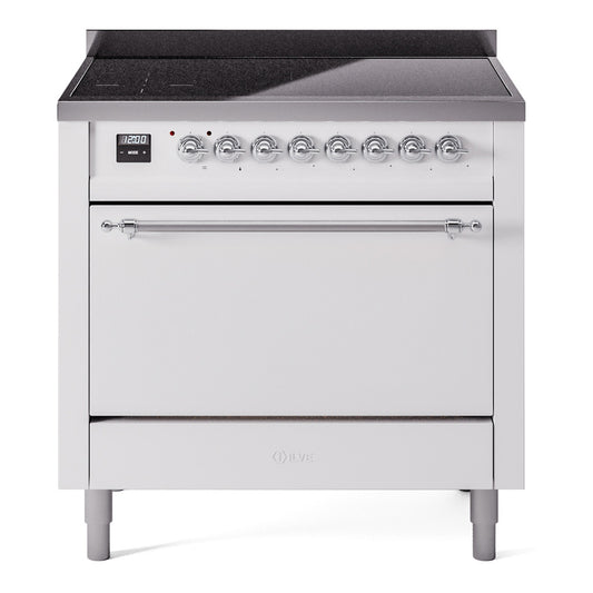 Ilve UPI366QNMPWHC Nostalgie Ii 36 Inch Electric Freestanding Range In White With Chrome Trim