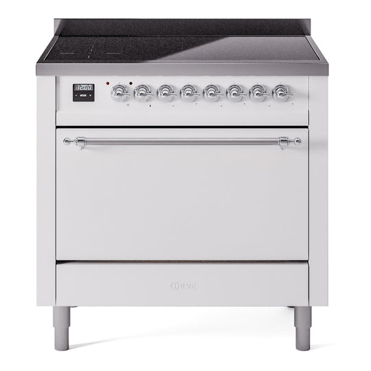Ilve UPI366QNMPWHC Nostalgie Ii 36 Inch Electric Freestanding Range In White With Chrome Trim