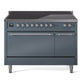 Ilve UPI486QNMPBGC Nostalgie Ii 48 Inch Electric Freestanding Range In Blue Grey With Chrome Trim