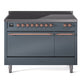 Ilve UPI486QNMPBGP Nostalgie Ii 48 Inch Electric Freestanding Range In Blue Grey With Copper Trim