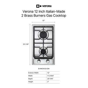 Verona VDGCT212FSS Verona 12" Designer Gas Cooktop - Brass Burners - Ss