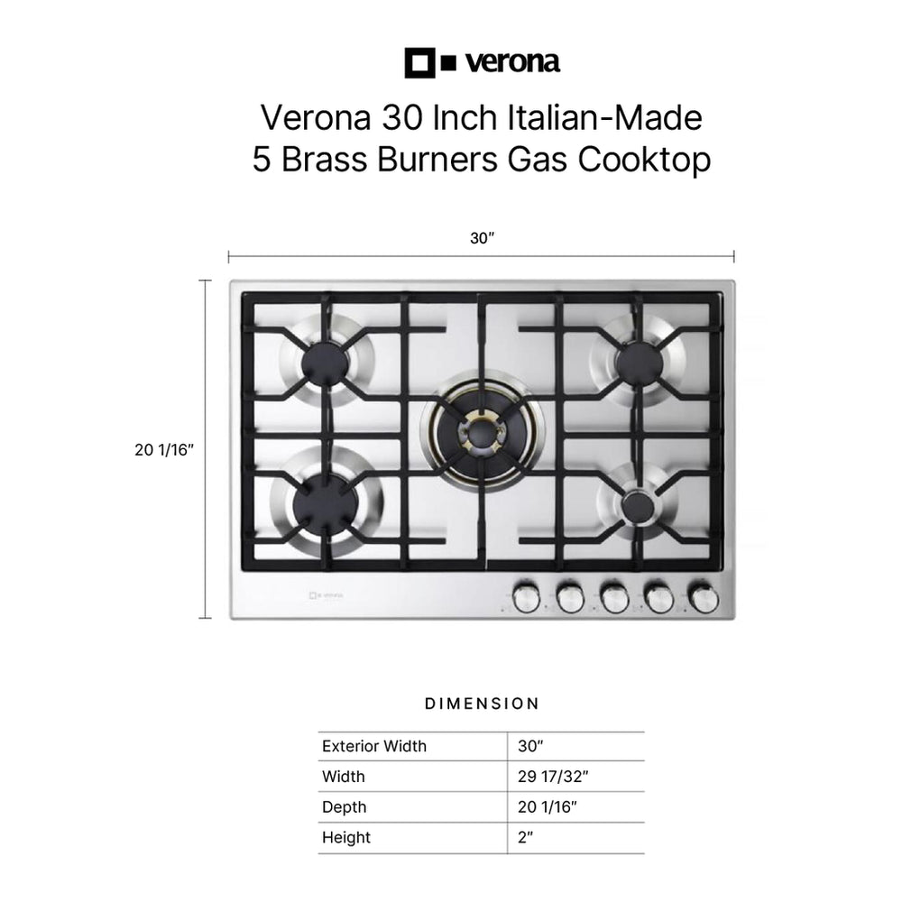 Verona VDGCT530FSS Verona 30" Designer Gas Cooktop-Brass Burners Ss