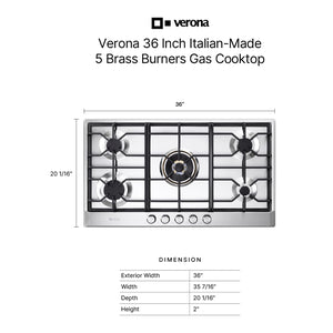 Verona VDGCT536FSS Verona 36" Designer Gas Cooktop-Brass Burners Ss