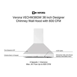 Verona VECHW36GW 36" Designer Chimney Wall Hood- 600 Cfm - 4 Speeds