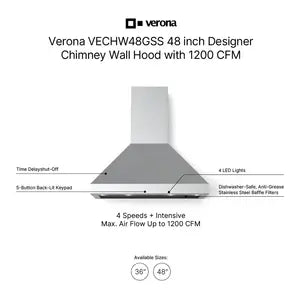 Verona VECHW48GSS Designer Series 48" Wall-Mounted Chimney Hood