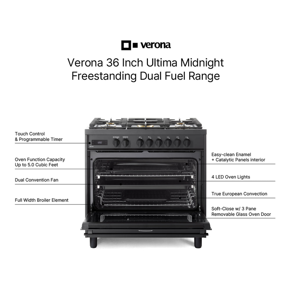 Verona VMFSGE365EE Verona Ult Midnight 36" Dual Fuel Range - Full Black