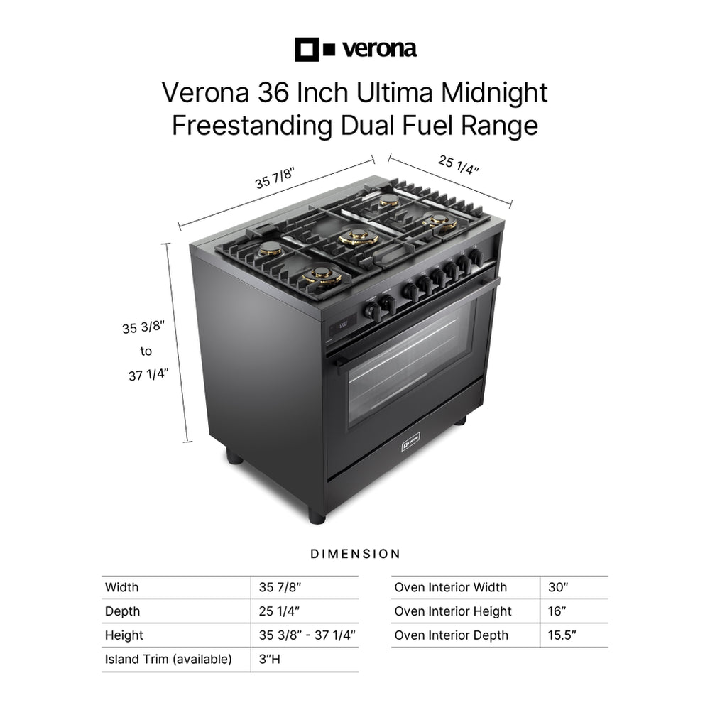 Verona VMFSGE365EE Verona Ult Midnight 36" Dual Fuel Range - Full Black