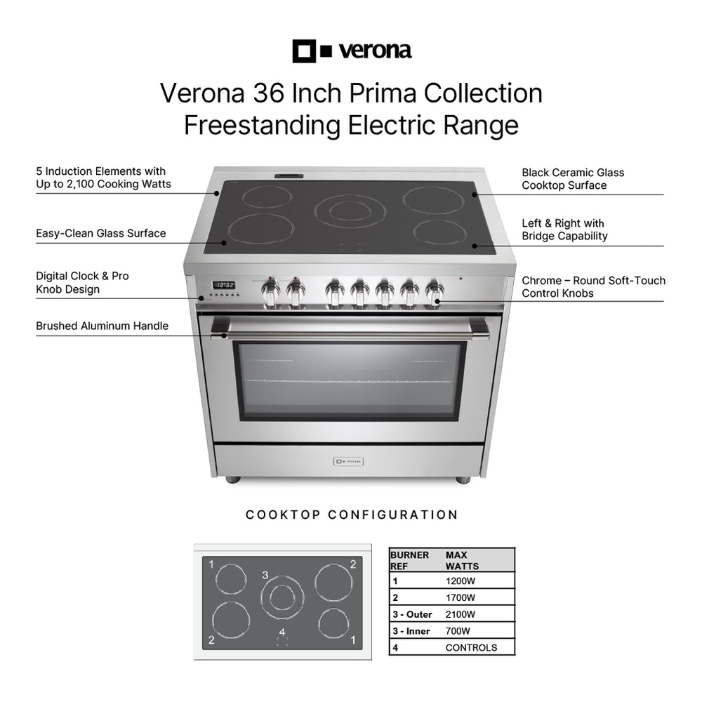 Verona VPRFSEE365SS Verona Prima 36" Electric Range - Stainless Steel