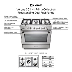 Verona VPRFSGE365SS Verona Prima 36" Dual Fuel Range - Stainless Steel