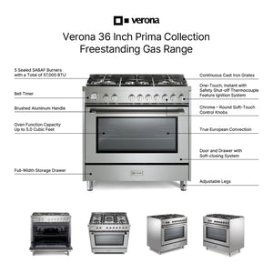 Verona VPRFSGG365SS Verona Prima 36" Gas Range - Stainless Steel