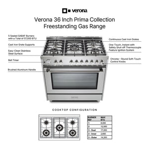 Verona VPRFSGG365SS Verona Prima 36" Gas Range - Stainless Steel