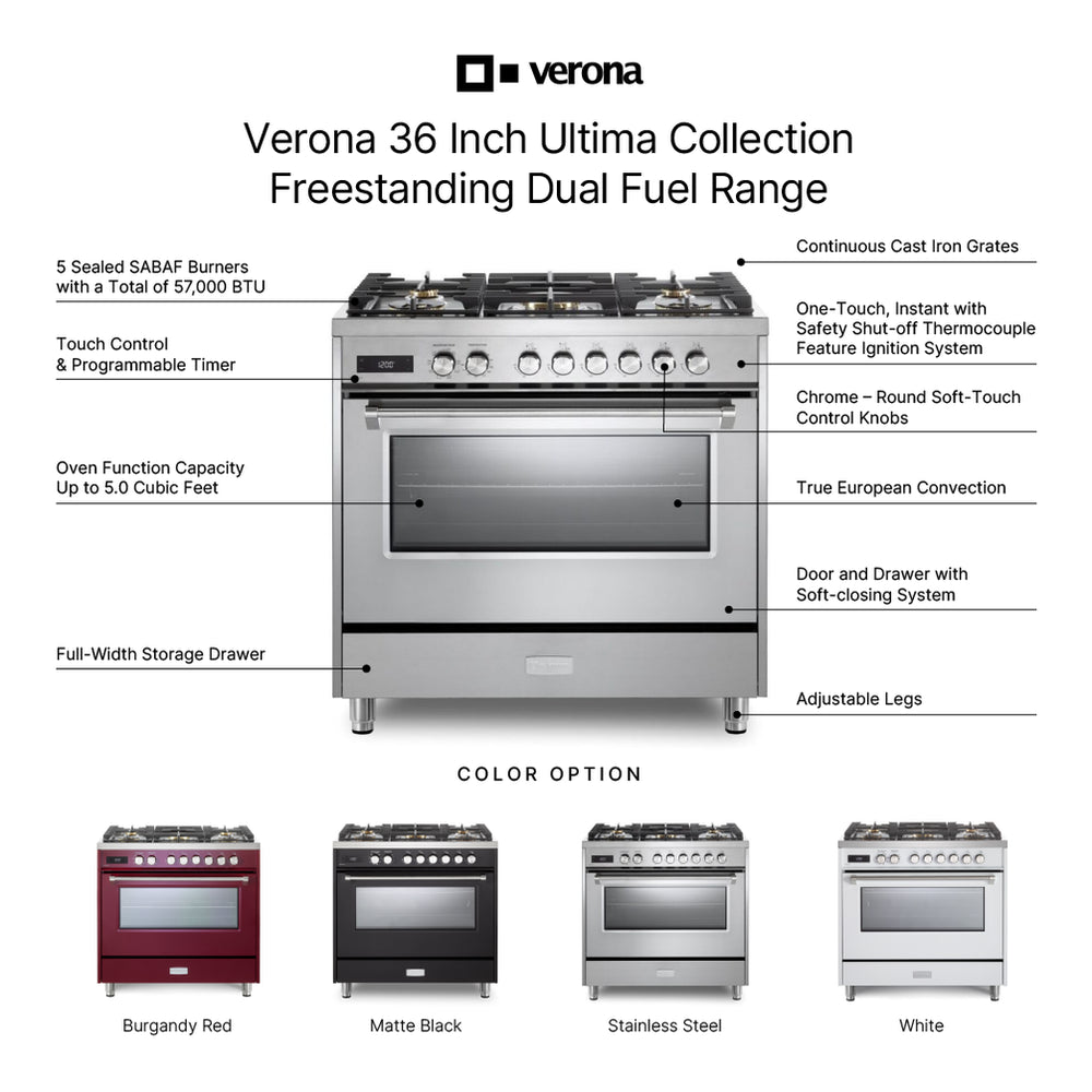 Verona VUFSGE365SS Verona Ultima 36" Dual Fuel Range - Stainless Steel