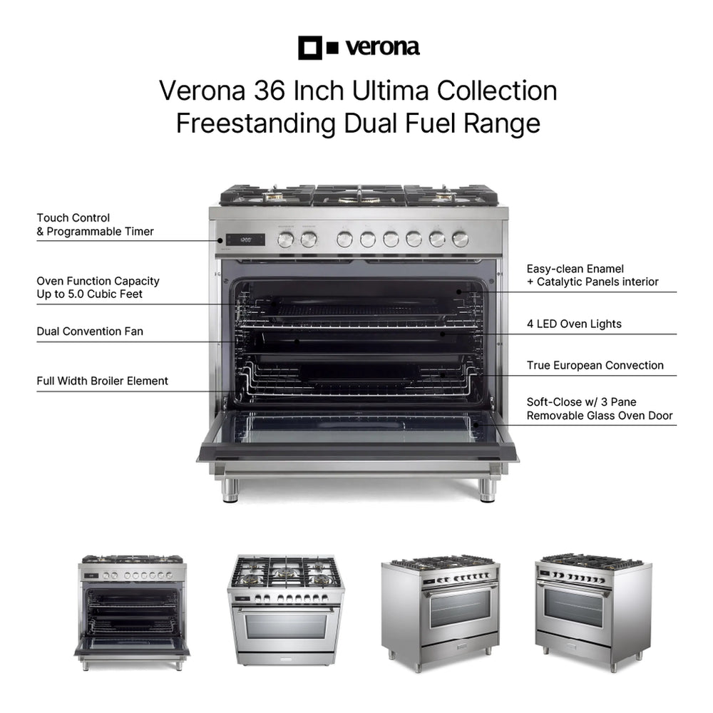 Verona VUFSGE365SS Verona Ultima 36" Dual Fuel Range - Stainless Steel
