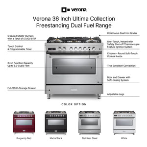 Verona VUFSGE365W Verona Ultima 36" Dual Fuel Range - White