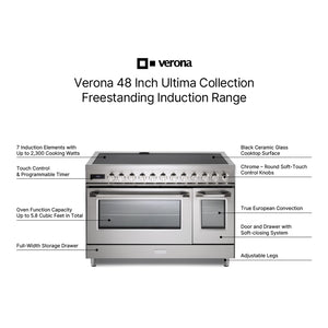 Verona VUFSIE487DSS Verona Ultima 48" Induction Range With 7 Elements, Griddle And 6.5 Cu. Ft. Oven Capacity In Stainless Steel