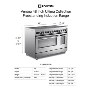 Verona VUFSIE487DSS Verona Ultima 48" Induction Range With 7 Elements, Griddle And 6.5 Cu. Ft. Oven Capacity In Stainless Steel
