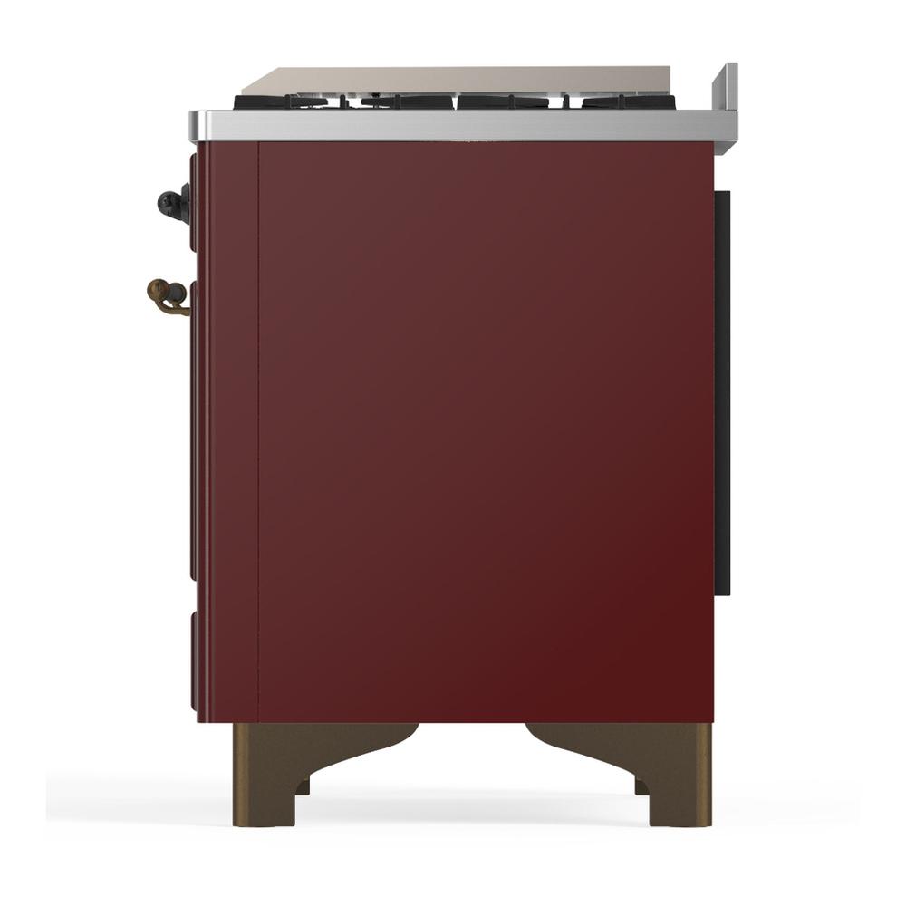 Ilve UM60FQNR3BUBLP Ilve Um60Fqnr3Bublp Majestic Iii 60 Inch Dual Fuel Range With 9 Burners And Griddle, Dual Function Burner Up To 25,000 Btu (Liquid Propane, Solid Door, Burgundy, Burnished)