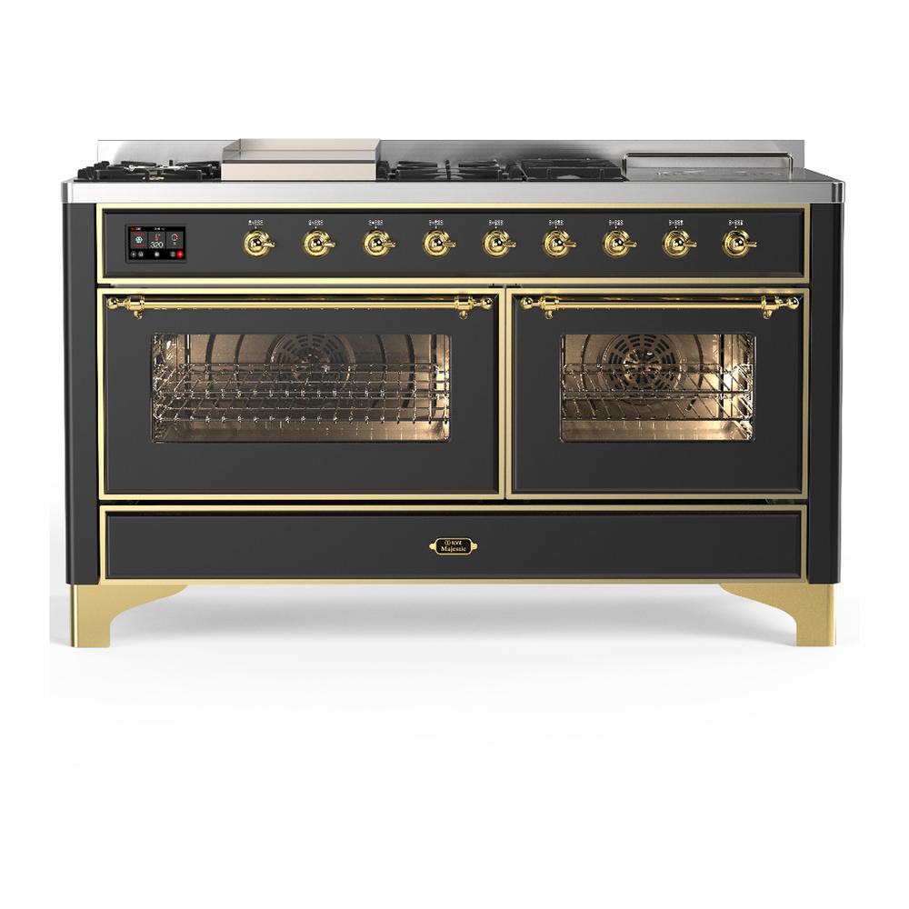 Ilve UM60FSNR3MGG Ilve Um60Fsnr3Mgg Majestic Iii 60 Inch Dual Fuel Range With 7 Burners, Griddle And French Top, Dual Function Burner With Up To 25,000 Btu (Natural Gas, Triple Glass Door, Graphite Matte, Brass)