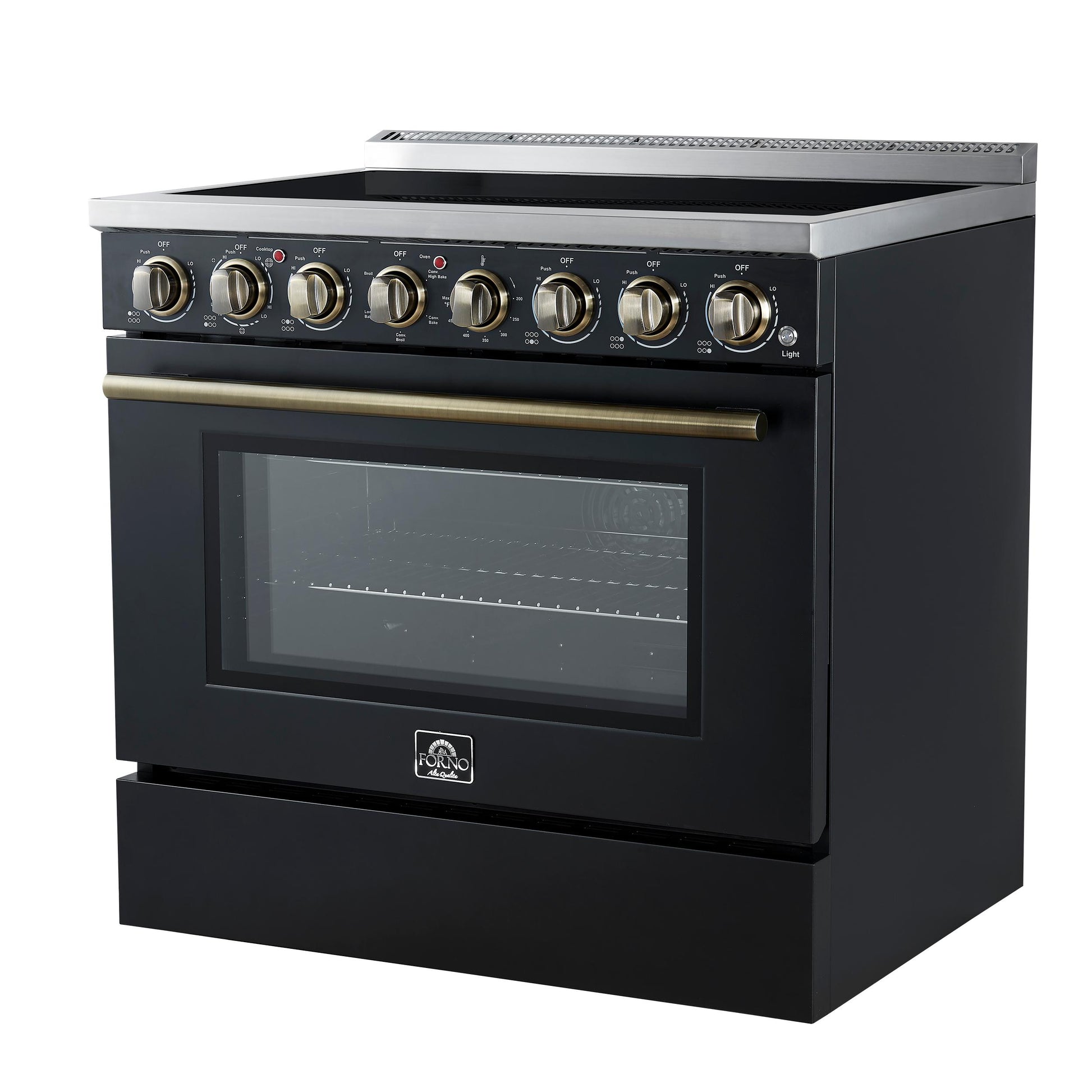 Forno FFSEL601136BLK Forno Paolo 36 Inch Black Freestanding Electric Range, Stainless Steel, 5.44 Cu.Ft, True Convection Oven, Energy Efficient