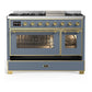 Ilve UM48FNR3BGGLP Ilve Um48Fnr3Bgglp Majestic Iii 48 Inch Dual Fuel Range With 8 Burners And Griddle, Dual Function Burner Up To 25,000 Btu (Liquid Propane, Triple Glass Door, Blue Grey, Brass)