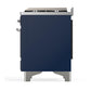 Ilve UM48FQNR3MBC Ilve Um48Fqnr3Mbc Majestic Iii 48 Inch Dual Fuel Range With 8 Burners And Griddle, Dual Function Burner Up To 25,000 Btu (Natural Gas, Solid Door, Midnight Blue, Chrome)