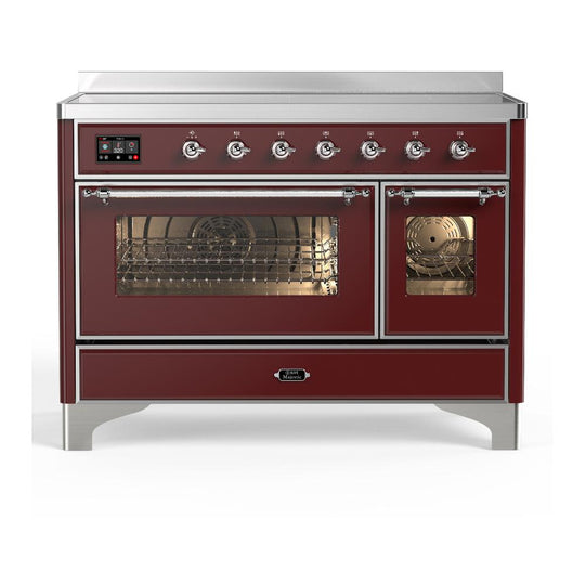 Ilve UMIB48NR3BUC Ilve Umib48Nr3Buc Majestic Iii 48 Inch Induction Range With 6 Elements, 5.02 Cu. Ft. Total Oven Capacity (Triple Glass Door, Burgundy, Chrome)