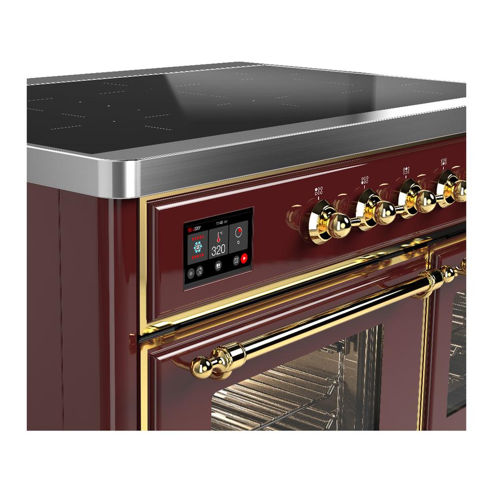 Ilve UMDIB40NR3BUG Ilve Umdib40Nr3Bug Majestic Iii 40 Inch Induction Range With 6 Elements, 3.82 Cu. Ft. Total Oven Capacity (Triple Glass Door, Burgundy, Brass)