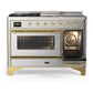 Ilve UM48FSNR3SSGLP Ilve Um48Fsnr3Ssglp Majestic Iii 48 Inch Dual Fuel Range With 5 Black Brass Burners, Griddle And French Top, Dual Function Burner Up To 25,000 Btu (Liquid Propane, Triple Glass Door, Stainless Steel, Brass)