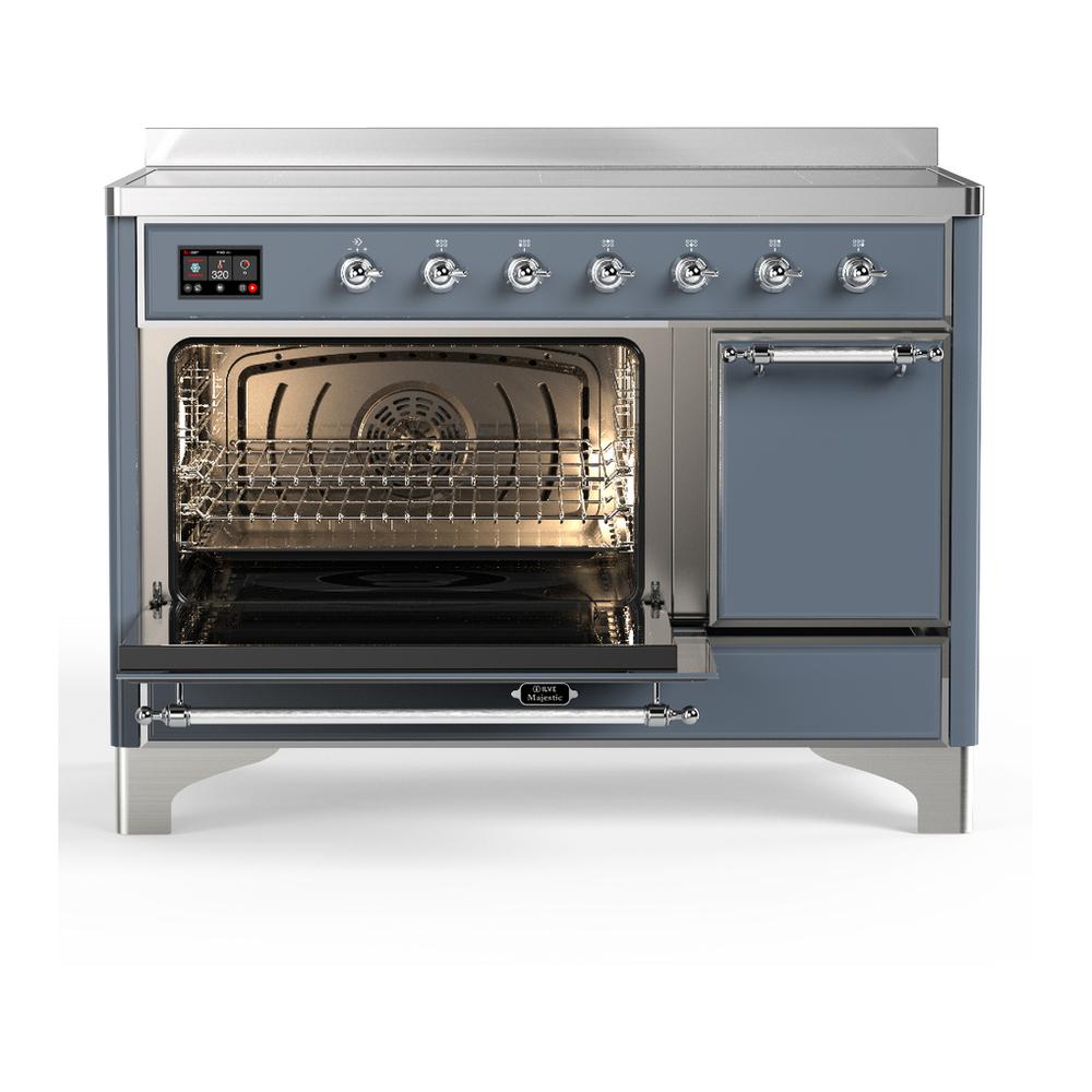 Ilve UMIB48QNR3BGC Ilve Umib48Qnr3Bgc Majestic Iii 48 Inch Induction Range With 6 Elements, 5.02 Cu. Ft. Total Oven Capacity (Solid Door, Blue Grey, Chrome)