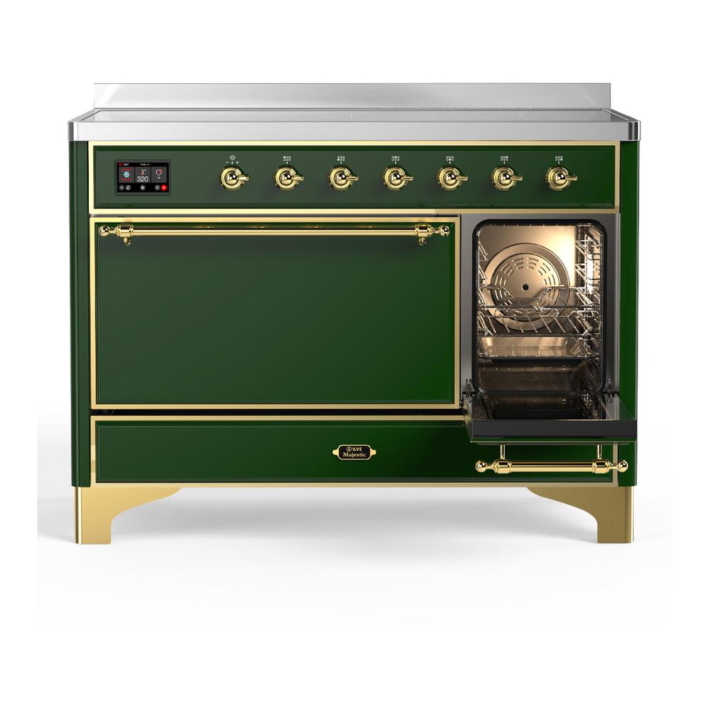 Ilve UMIB48QNR3EGG Ilve Umib48Qnr3Egg Majestic Iii 48 Inch Induction Range With 6 Elements, 5.02 Cu. Ft. Total Oven Capacity (Solid Door, Emerald Green, Brass)
