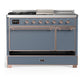 Ilve UM48FSQNR3BGPLP Ilve Um48Fsqnr3Bgplp Majestic Iii 48 Inch Dual Fuel Range With 5 Black Brass Burners, Griddle And French Top, Dual Function Burner Up To 25,000 Btu (Liquid Propane, Solid Door, Blue Grey, Copper)