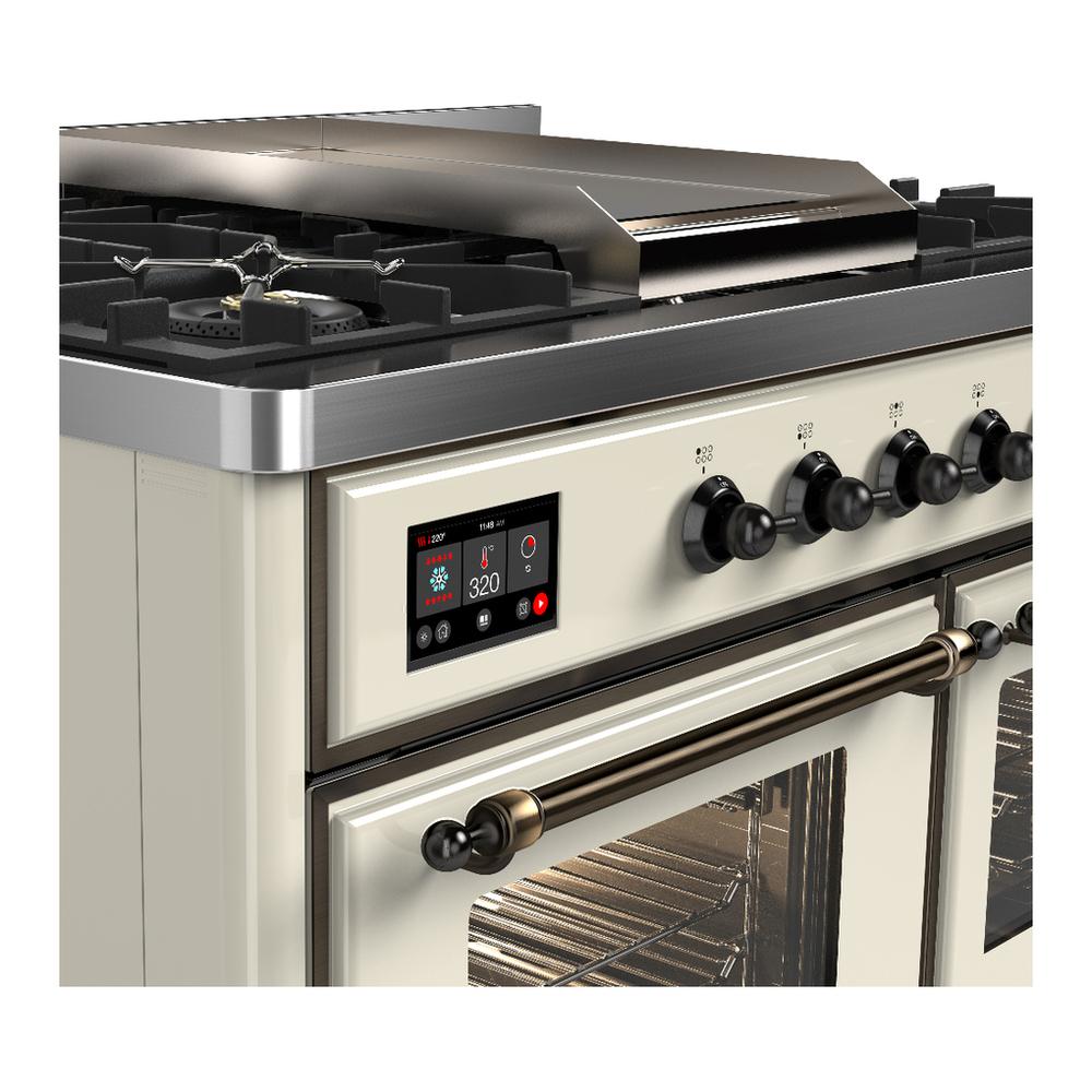 Ilve UMD40FNR3AWBLP Ilve Umd40Fnr3Awblp Majestic Iii 40 Inch Dual Fuel Range With 6 Burners And Griddle, Dual Function Burner Up To 25,000 Btu (Liquid Propane, Triple Glass Door, Antique White, Burnished)