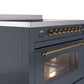 Ilve UPI366NMPBGG Nostalgie Ii 36 Inch Electric Freestanding Range In Blue Grey With Brass Trim