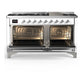 Ilve UM60FNR3WHCLP Ilve Um60Fnr3Whclp Majestic Iii 60 Inch Dual Fuel Range With 9 Burners And Griddle, Dual Function Burner Up To 25,000 Btu (Liquid Propane, Triple Glass Door, White, Chrome)
