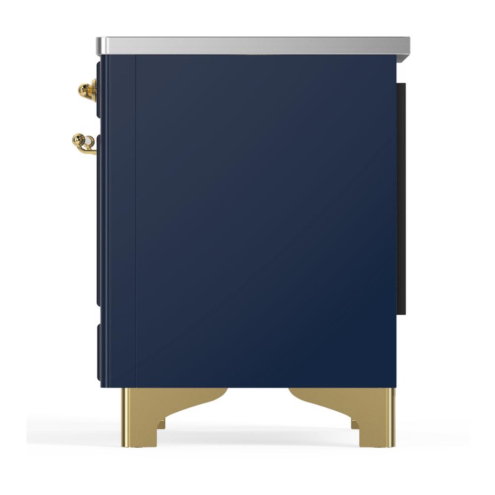 Ilve UMIB36QNR3MBG Ilve Umib36Qnr3Mbg Majestic Iii 36 Inch Induction Range With 6 Elements, 3.5 Cu. Ft. Total Oven Capacity (Solid Door, Midnight Blue, Brass)