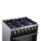 Forno FFSGS623936BLK Forno Massimo 36-Inch Black Freestanding Gas Range, 6 Sealed Burners, Convection Oven, Energy Efficient