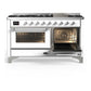 Ilve UM60FNR3WHC Ilve Um60Fnr3Whc Majestic Iii 60 Inch Dual Fuel Range With 9 Burners And Griddle, Dual Function Burner Up To 25,000 Btu (Natural Gas, Triple Glass Door, White, Chrome)